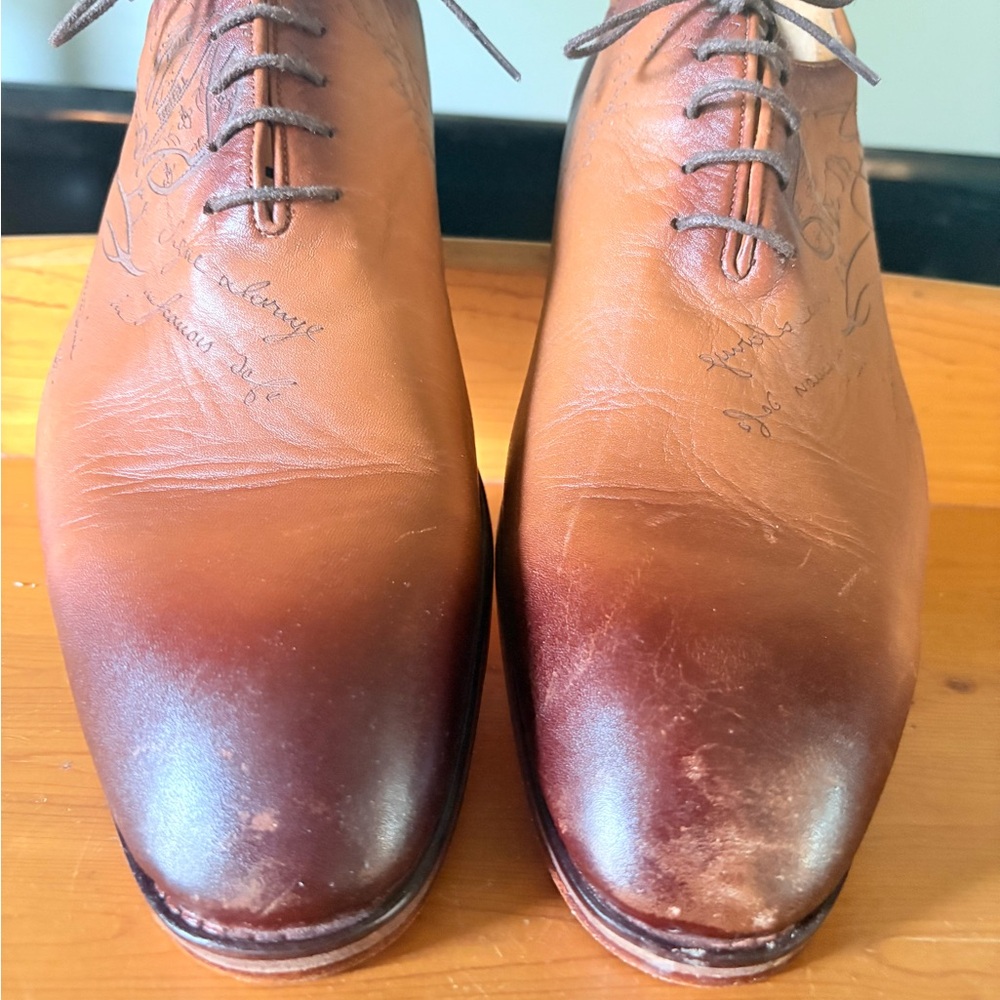 Berluti Paris Scritto Cuir Patiné Cognac – Pointure 45 – Chaussures de Luxe
